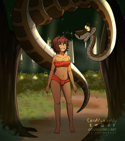 Genderbent Mowgli with Kaa commissioned by /@RaybrandtCloud2 on Twitter