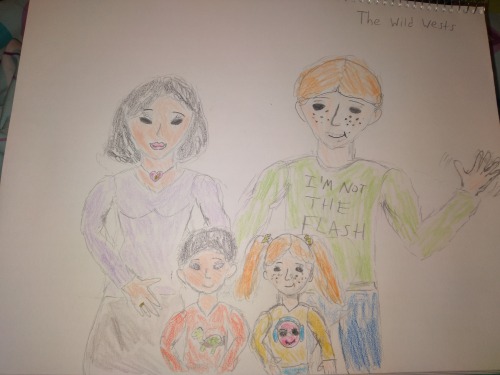 The Wild Wests: Wally, Linda, and the kids.Wally is wearing his “secret identity” t