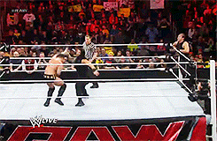 theshowstealer:  WWE RAW (13/01/2014): The Shield defeated CM Punk and The New Age Outlaws after they (The New Age Outlaws) turned on CM Punk.  Damn outlaws! 