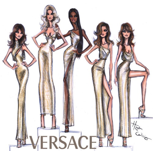haydenwilliamsillustrations:  Quick sketch of the iconic Versace SS18 reunion featuring the original 90s supermodels Carla Bruni, Claudia Schiffer, Naomi Campbell, Cindy Crawford & Helena Christensen 