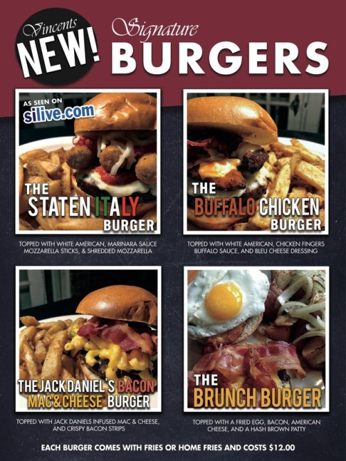 Designed this poster for Vincents new Signature Burgers. I like how it turned out.