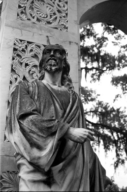 whitpix:  Statue of Jesus Christ in Bonaventure Cemetery in Savannah, GA. Its an old photo I took with my 35mm camera and B&amp;W film. I am currently working on updating my website and adding some new images to it. Be on the look out. 