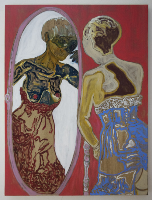 gretchenandrew:  Artist: Gretchen Andrew (1988 - ) Title: Mirror  Order: 15 Size: 36” X 48” After: Otto Dix, At the Mirror  Story: The inspiring Otto Dix painting was destroyed during WWII Instagram Likes: 28 