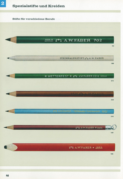 A.W. Faber, pens for professionals, from a product catalogue, 1961. ©Faber Castell, Germany. Via lex