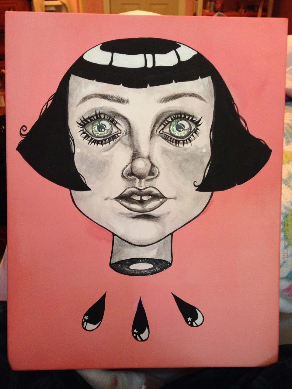 e-brat:  i meant to post this like 2 weeks ago  ingrid acrylic and glitter on a