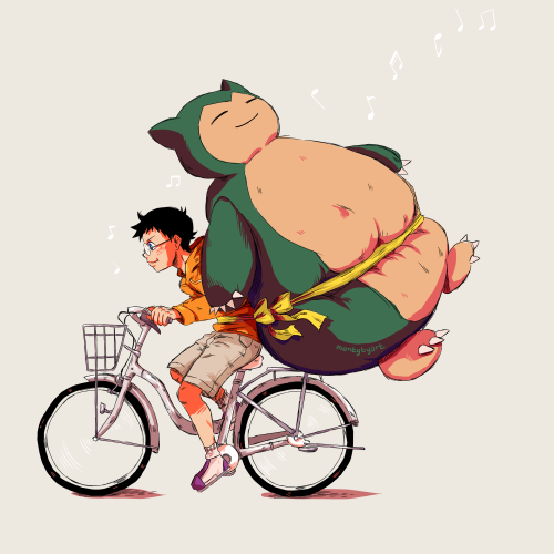 bicycleriders: montybyart:  Just a boy and his Snorlax ♥   Just a boy and his Snorlax..