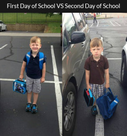 unamusedsloth:  First day of school vs. second day of school (source) 