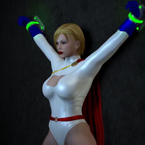 Some more 3D digital Poser art of me as Power Girl, captured by a supervillain (or supervillains) an