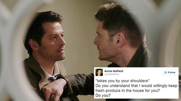 livebloggingmydescentintomadness: destiel tweet meme: the reckoning