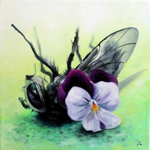 Dead Fly and Pansy Original Oil Painting // ShanaPatry