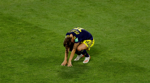 Players of Sweden look dejected after the match vs. Netherlands