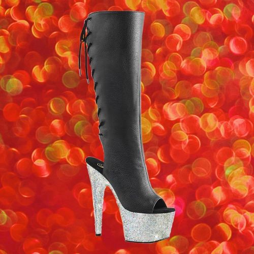 Rhinestones are a girls best friend ♥️. 7” knee high #Pleaser Bejeweled-2018-7 back lacing open heel