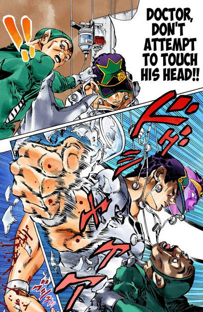 diabowlic:  diabowlic:  doc 1: we need to remove his ha- doc 2, an experienced SPW member: NO! doc 1: doc 2, putting his arm on doc 1′s arm: …it’s…unremovable… doc 1, under his breath: a..re you telling me it’s?… doc 2: fused with his hair…yes…
