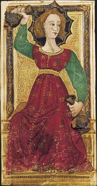 Tarot card deck, known mistakenly as the Gringonneur deck; Italy, c. 1500