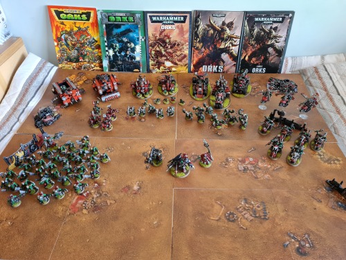  Here is my (currently) finished, painted and based Ork collection!I started collecting an Ork army 