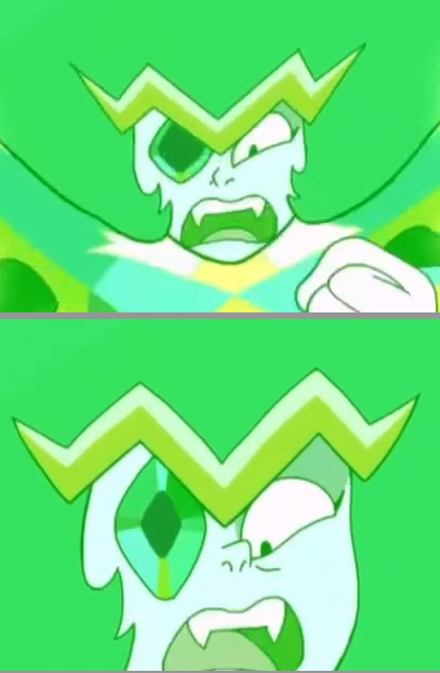 Whoa… her gem changes shape and constricts like an actual eye! I don’t think I saw Eyeball’s gem changing, or Jasper’s moving in the way a nose would. Is this something unique to Emeralds?  Or is she just temperamental and mercurial because
