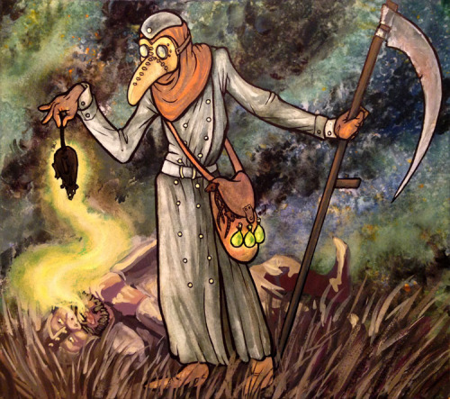 Plague Master.Mixed media on paper.This piece was part of a batch of Warlords and Sellswords illustr