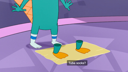 forgottenpnffacts:-Perry wears footwear that looks like his feet over tube socks-Doof considers tube socks to be out of style