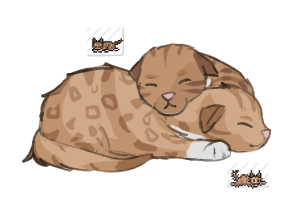  a drawing of two new born kittens sleeping on one another. both of them are orange with stirpes, and small bits of white on the chest