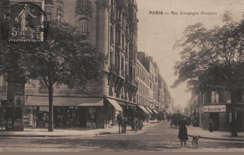 Rue Campagne-Première, Paris,  1910. Postcard