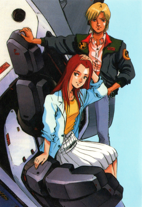 animarchive:  Chris and Bernie from Mobile Suit Gundam 0080: War in the Pocket - illustration by Haruhiko Mikimoto (’Cellu Works’, 1991)  