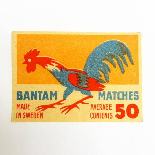 teenytinydinosaurfarm:  englishmodernism:  Bantam Matches. Vintage Swedish matchbox label. I love im