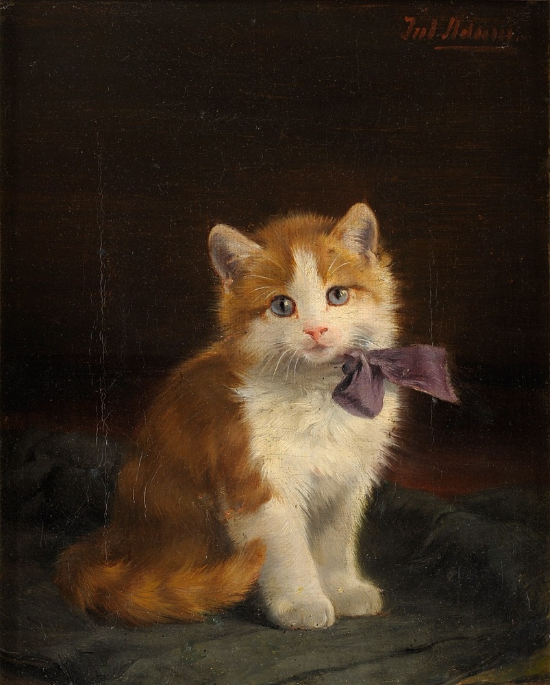daughterofchaos:Kitten with purple bow by Julius Adam  (1852 - 1913)  