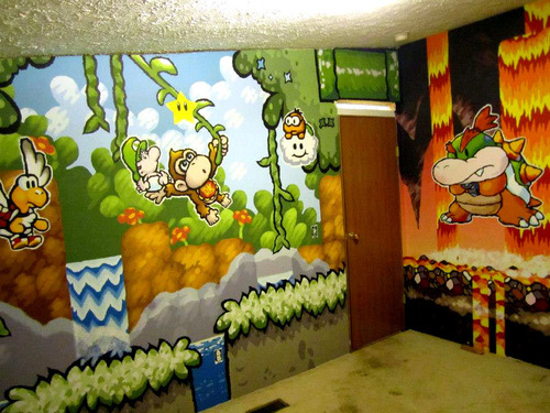 alienpanda:Amazing room painted in a Yoshi’s Island theme!!!