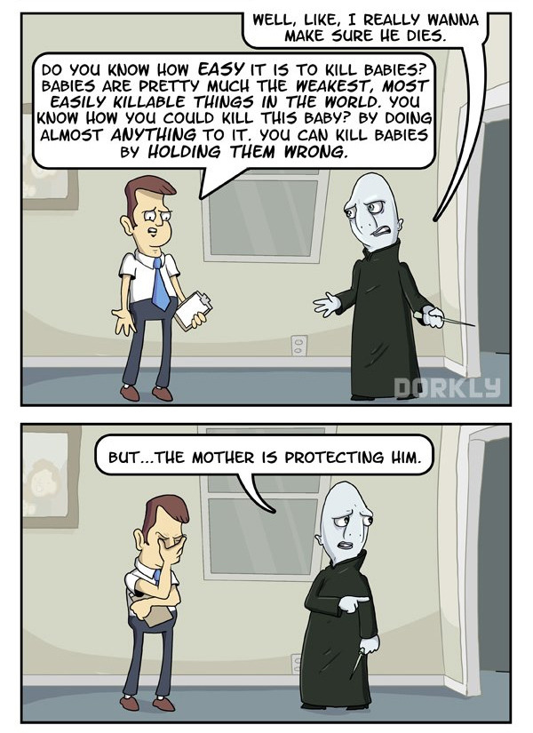 starwarsfangirl1975:  dorkly:  Voldemort’s Assistant, Kevin in: “Baby Blues”