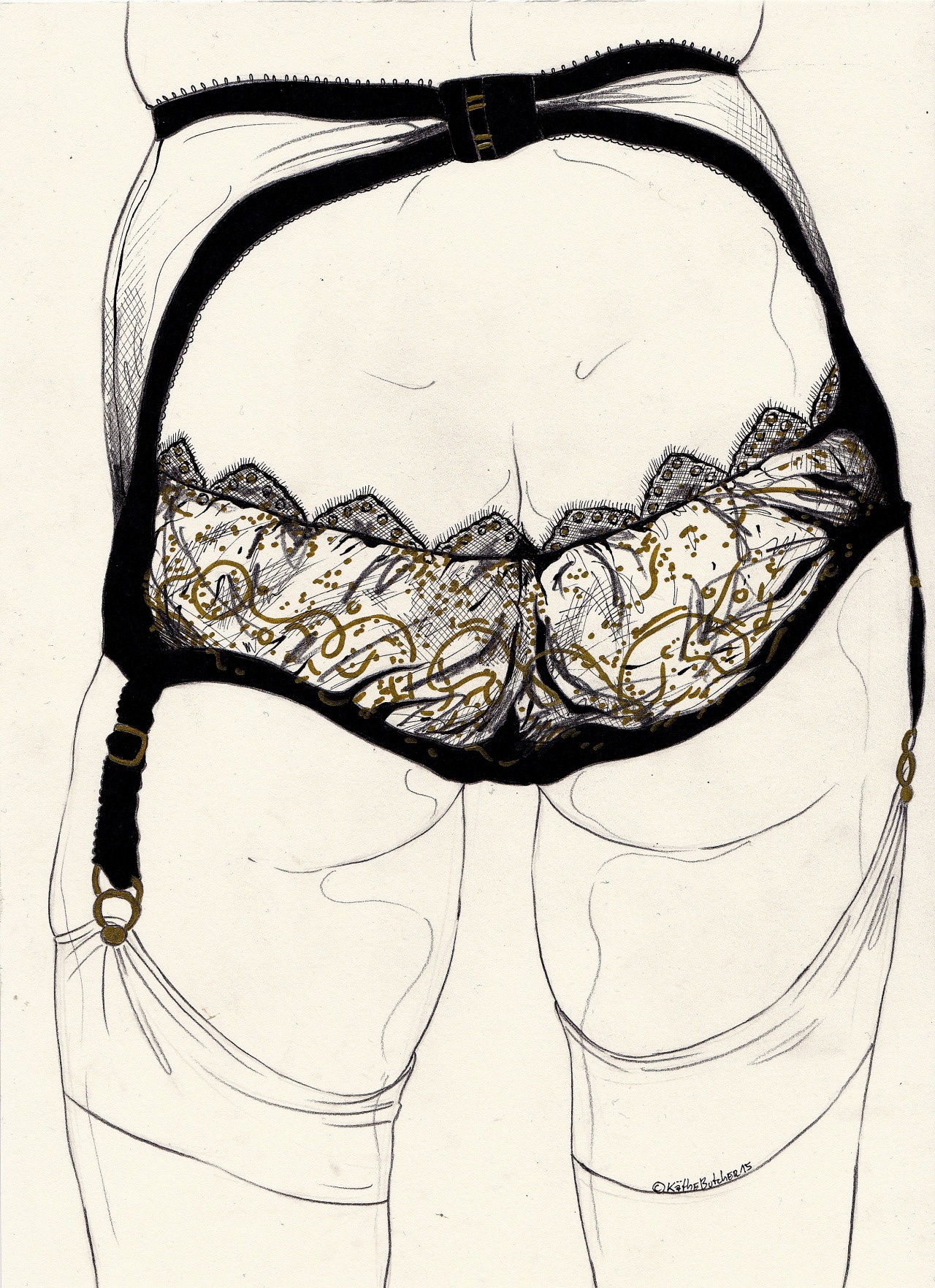 kaethebutcherillustrations:  Leg Sketch Seven ( edgeobeyond Lingerie ) by Kaethe