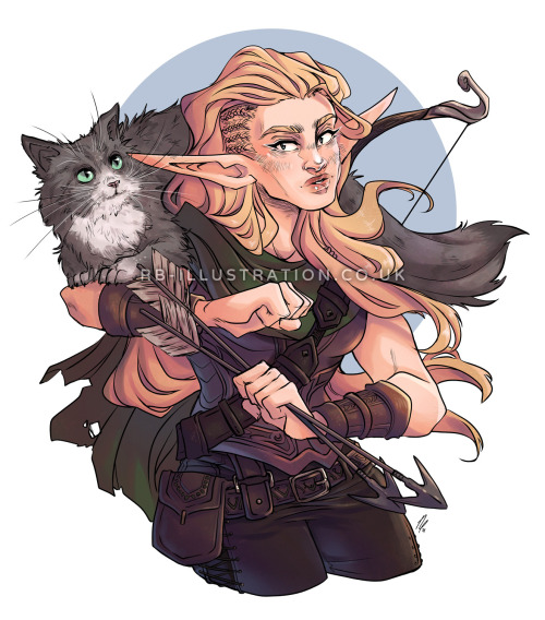 rbillustration:Commission for RazuMatrix of their elf ranger Matrix and her cat Jax!