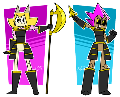 Redesigns of my main OCs from my action/comedy comics Rockboy & Metalgirl, Enoch and LucreciaNow