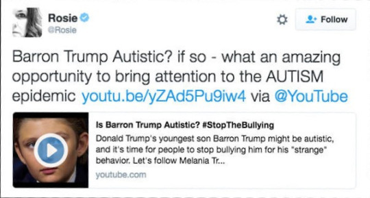 Really? Just really? You are going to assume that this kid is autistic because he makes a few “strange” movements? What did this ten year-old do to you? Nothing! Rosie get your head out of your ass and attack Trump instead of picking on a kid. You