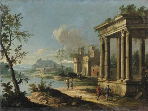 Apollonio Domenichini (1715 - 1770)Capriccio architettonico con figure