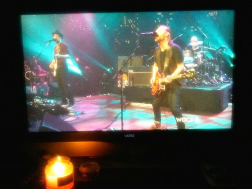 Curled up on the couch…candlelight and watching Radiohead jam. Wish you guys were snuggled up with me ♥