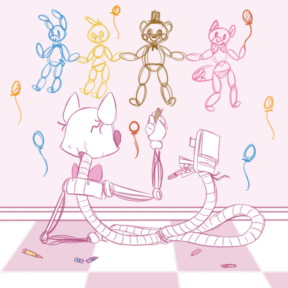 femspring: A collection of the first five or so pictures I ever drew of Mangle/Toy