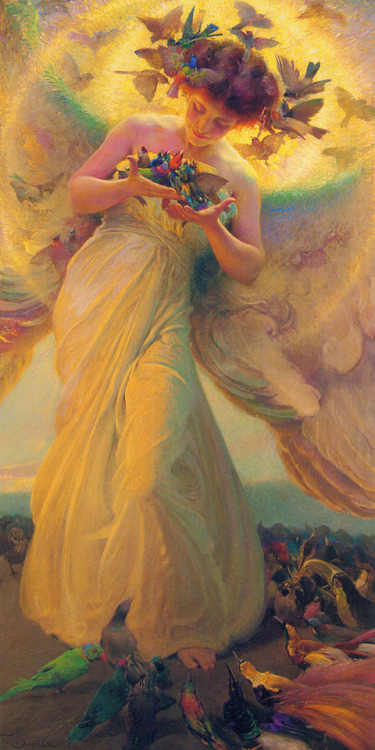 Angel of the Birds (1910) by Franz Dvorak (1862-1927). Czech painter.