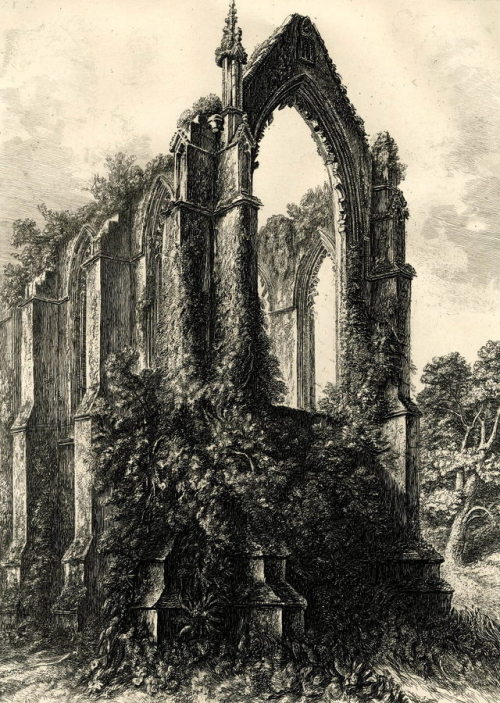 Ruins of Bolton Abbey (1834 / Etching on chine collé) - George Cuitt II