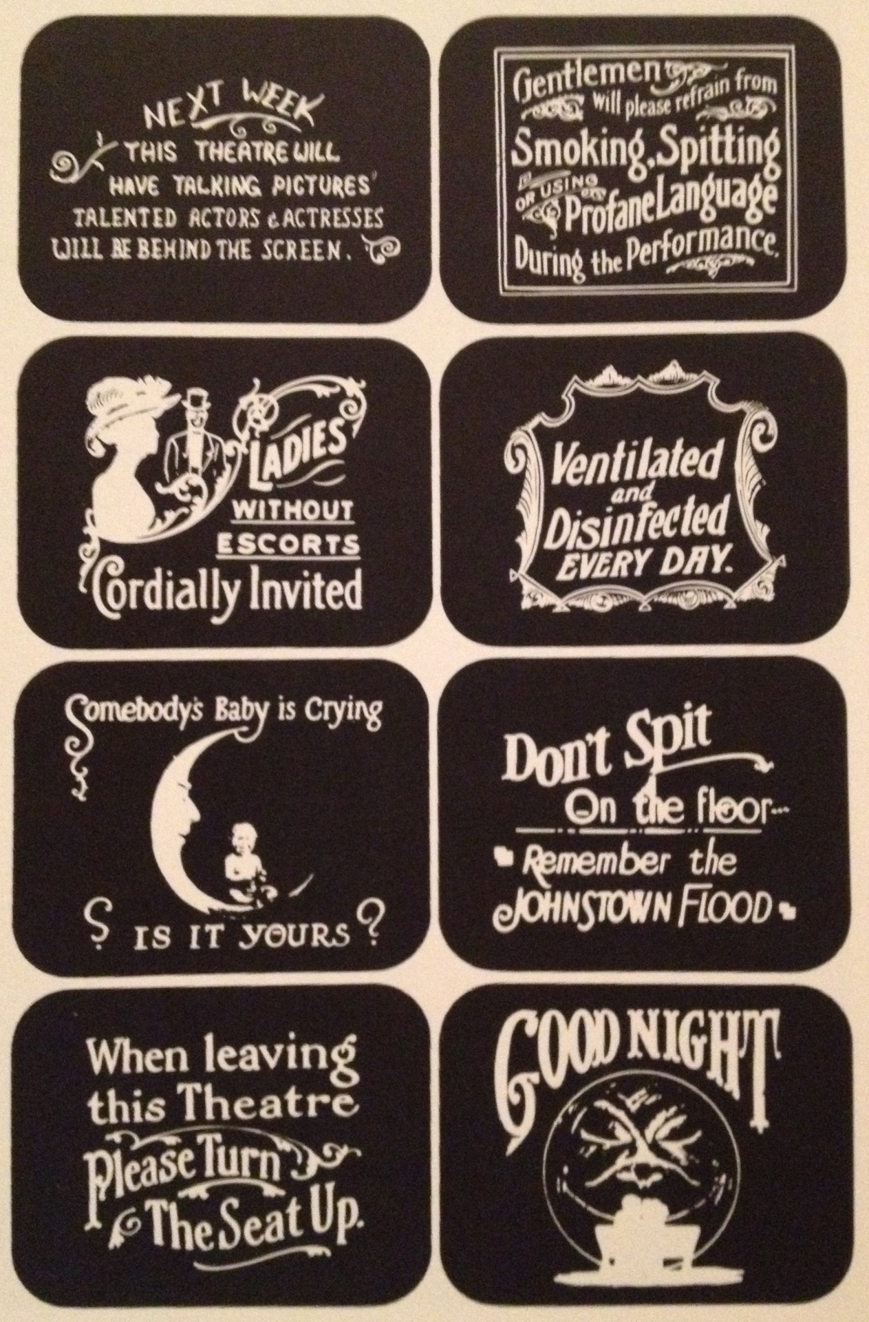 weirdvintage:
“Notices to the audiences like these periodically appeared upon the nickelodeon screens of early films, 1900s (From This Fabulous Century: 1900-1910, scanned by weirdvintage)
”