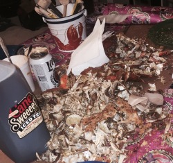 sneakinsidethedirtymind:  journeyofalittleblonde:  Crabs, fried chicken, sweet tea and beer. ‘Nuff said.    ~S