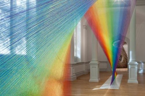 rainbowcolorfulbrightful:Mexican artist Gabriel Dawe creates a rainbow sculpture woven from over six