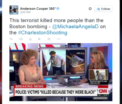 be-blackstar:  quinbot:  Anderson Cooper calling it like it is. Terrorism.  Michaela Angela calling it like it is. He’s literally quoting her. 