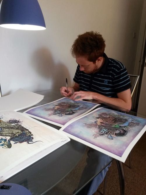 fer1972:  mat1t:  Ink work on ‘Regrowth’ and signing the subsequent prints.  All on their way to Archimedes Gallery.  A hell of an artist.