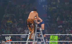 theduchessofdecency:  One of the best spots in the WHC ladder match  lol at the &ldquo;If Fandango wins we riot&rdquo; sign! XD 