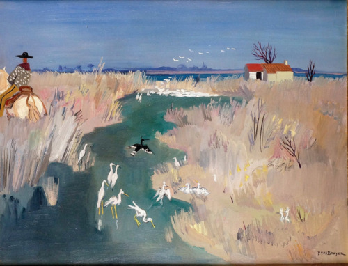 Birds in the Pond , Camargue     -     Yves BrayerFrench,, 1907-1990Oil on canvas, 50 x 65 cm.