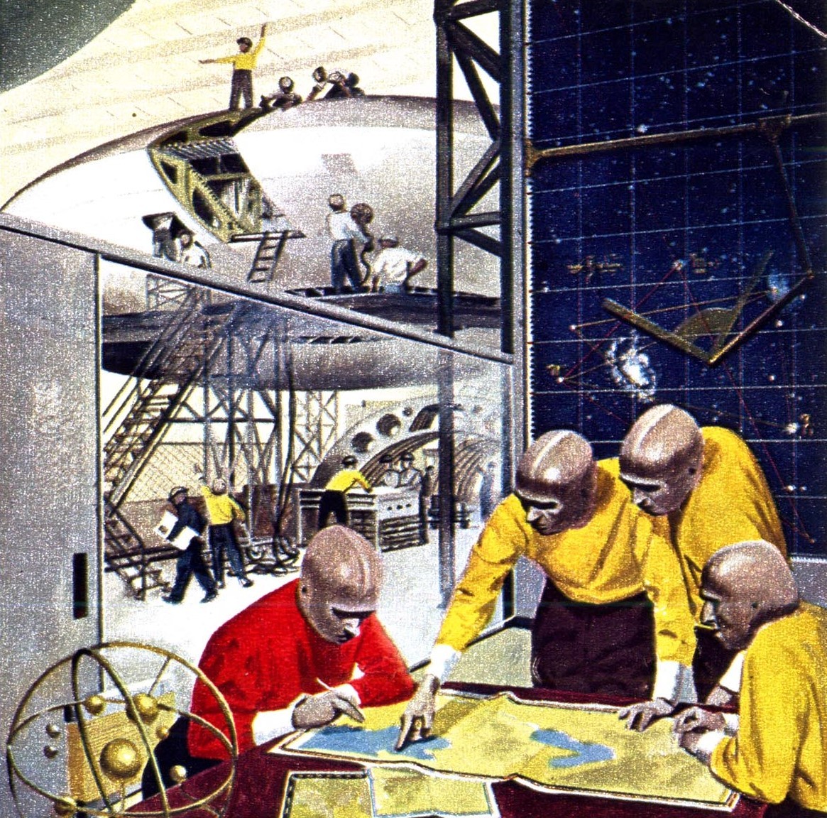 atomic-chronoscaph:Flying Saucers: Myth or Menace? - art by Ren Wicks (1952)