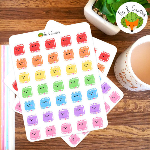 Kawaii ALMOST Slept In Lazy Day Pillow Kids Sticker Set - Planner Stickers - Planner Decorations - K