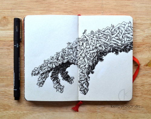 escapekit:  Moleskine Doodles Philippines-based illustrator Kerby Rosanes doodles away in Moleskein notebooks and the results are amazing.  After a number of art and design blogs picked up the story last year, his career took off, and the self-taught
