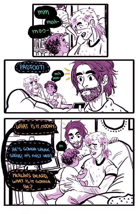 silvipeppers:more eighties wizard dog daddies! featuring harry’s first words!be strong remus!&