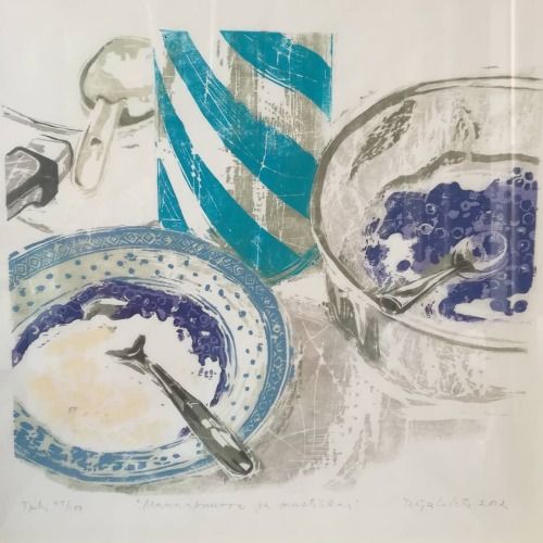 Porridge blueberries    -  Teija Lehto, 2012Finnish,b.1965-Woodcut,